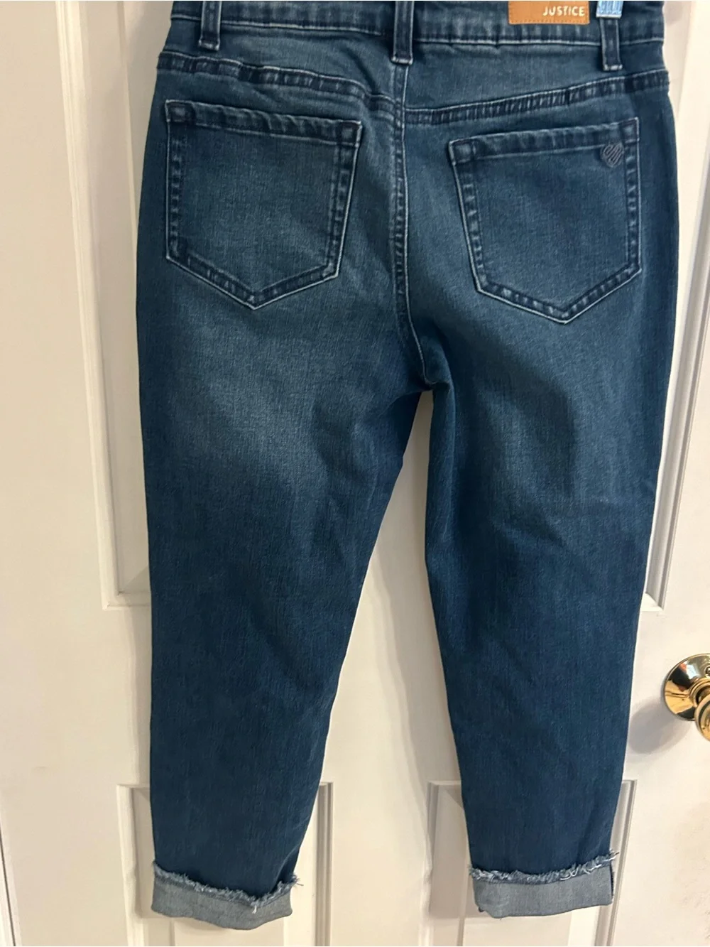 Girls Justice Dark Blue Distressed Cropped Jeans